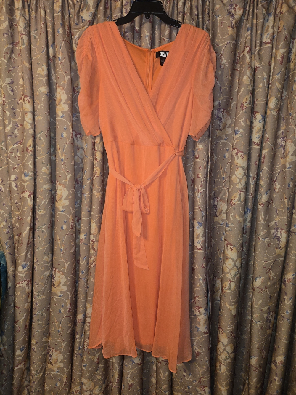 DNKY Wrap Midi Dress Coral Orange - Picture 11 of 14